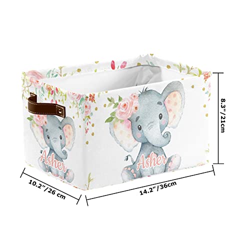 Deven Chic Pink Flower Elephant Personalized Large Storage Baskets for Organizing Shelves with Handle,Closet Decorative Storage Bins for Toy, Bathroom,Nursery,Home 1 Pack