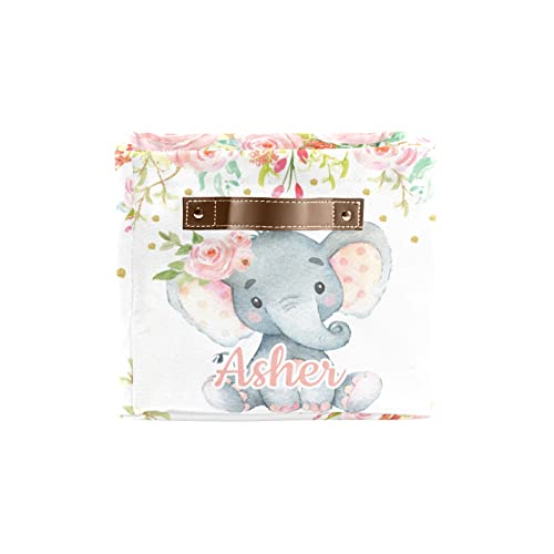 Deven Chic Pink Flower Elephant Personalized Large Storage Baskets for Organizing Shelves with Handle,Closet Decorative Storage Bins for Toy, Bathroom,Nursery,Home 1 Pack