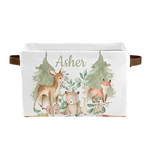 Deven Woodland Animals Personalized Large Storage Baskets for Organizing Shelves with Handle,Closet Decorative Storage Bins for Toy, Bathroom,Nursery,Home 2 Pack