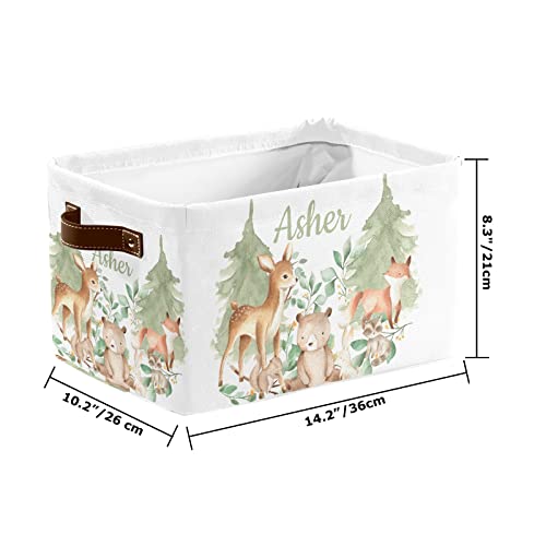 Deven Woodland Animals Personalized Large Storage Baskets for Organizing Shelves with Handle,Closet Decorative Storage Bins for Toy, Bathroom,Nursery,Home 2 Pack