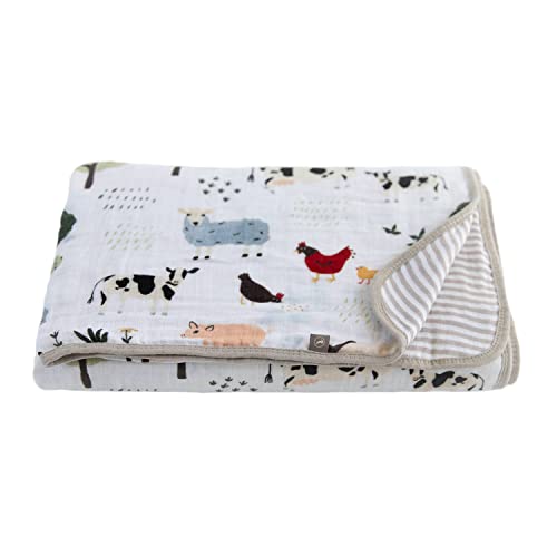 Red Rovr 100% Certified Organic Cotton Muslin Baby Blanket | Multi-Layer Muslin Quilt | Newborn & Toddler | Soft, Lightweight | Nursery, Stroller | Machine Wash | 30" x 40" | Family Farm