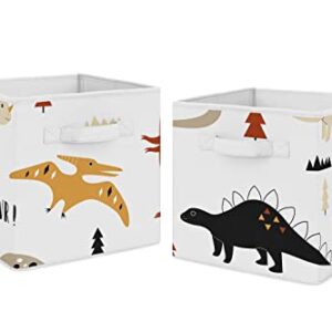 Sweet Jojo Designs Mod Dino Foldable Fabric Storage Cube Bins Boxes Organizer Toys Kids Baby Children - Set of 2 - Orange Tan Rust Taupe Mustard Yellow Beige Brown Black Modern Dinosaur Boho Dinosaurs