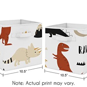 Sweet Jojo Designs Mod Dino Foldable Fabric Storage Cube Bins Boxes Organizer Toys Kids Baby Children - Set of 2 - Orange Tan Rust Taupe Mustard Yellow Beige Brown Black Modern Dinosaur Boho Dinosaurs