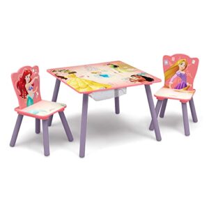 delta children kids table and chair set with storage (2 chairs included) - ideal for arts & crafts, snack time, homeschooling, homework & more, disney princess