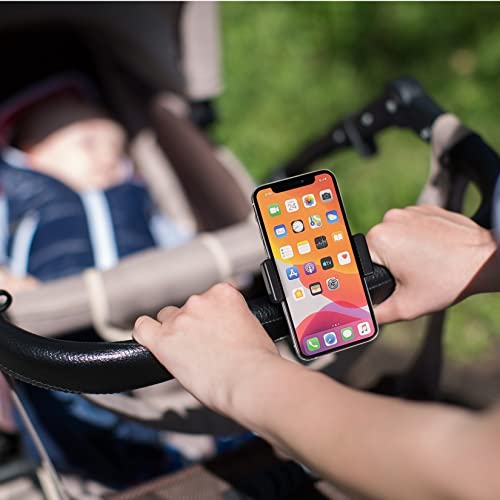 liuliuby Stroller Phone Holder Accessory - Universal Stroller Accessories for Parent, Baby & Toddler – Phone Clamp with Non-Slip Silicon Arm Grip for Belly Bar, Hand Bars, Frames, Shopping Carts