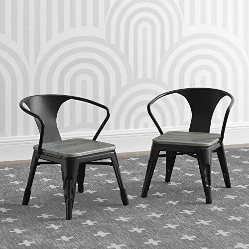 Delta Children Bistro 2-Piece Chair Set, Black Metal/Grey Barnboard