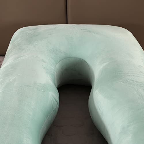 Amagoing 57 inches Pregnancy Pillows for Sleeping, U Shaped Maternity Full Body Pillow for Pregnant Women with Hip, Leg, Back, Belly Support, Washable Velvet Cover Included (Mint Green)