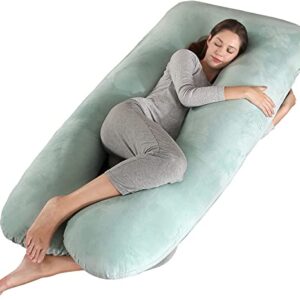 Amagoing 57 inches Pregnancy Pillows for Sleeping, U Shaped Maternity Full Body Pillow for Pregnant Women with Hip, Leg, Back, Belly Support, Washable Velvet Cover Included (Mint Green)