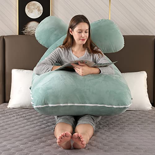 Amagoing 57 inches Pregnancy Pillows for Sleeping, U Shaped Maternity Full Body Pillow for Pregnant Women with Hip, Leg, Back, Belly Support, Washable Velvet Cover Included (Mint Green)