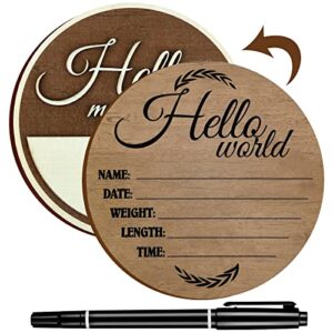 birth announcement sign baby announcement sign wooden newborn sign baby name sign round wood plaque with black paint marker for baby name and birth detail, 7.87 inch (brown)