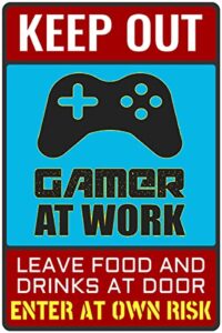 keep out gamer at work - bestylez funny gamer sign for gaming room wall door decor - gift for teen boy, boyfriend 12" * 8" (159)