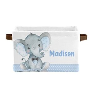 deven elephant blue personalized large storage baskets for organizing shelves with handle,closet decorative storage bins for toy, bathroom,nursery,home 1 pack