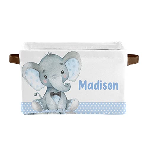 Deven Elephant Blue Personalized Large Storage Baskets for Organizing Shelves with Handle,Closet Decorative Storage Bins for Toy, Bathroom,Nursery,Home 1 Pack