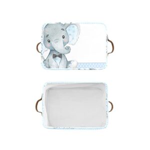 Deven Elephant Blue Personalized Large Storage Baskets for Organizing Shelves with Handle,Closet Decorative Storage Bins for Toy, Bathroom,Nursery,Home 1 Pack