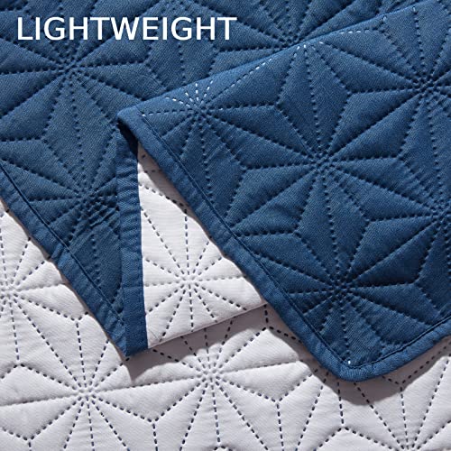 NexHome Quilt Sets Queen Size Navy Blue Stars Pattern Quilted Coverlet Solid Reversible Coverlet Sets Lightweight Microfiber Quilted Bedspread Set with Pillow Shams