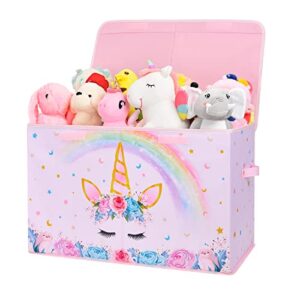 wernnsai unicorn toy box - collapsible oxford storage bin with handles 25" x 13" x 16" toys clothes books chest organizer cube with flip-top lid for girls kids bedroom nursery living room