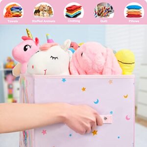 WERNNSAI Unicorn Toy Box - Collapsible Oxford Storage Bin with Handles 25" x 13" x 16" Toys Clothes Books Chest Organizer Cube with Flip-top Lid for Girls Kids Bedroom Nursery Living Room