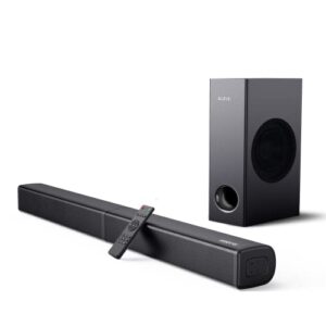 2.1ch sound bar for tv with subwoofer, 190w, 125db, 6 eq modes, audvoi 3d surround sound system for home theater audio, hdmi/optical/aux/usb/rca, movie, game, bass mode, remote control, wall mountable