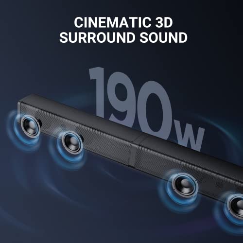 2.1CH Sound Bar for TV with Subwoofer, 190W, 125dB, 6 EQ Modes, Audvoi 3D Surround Sound System for Home Theater Audio, HDMI/Optical/Aux/USB/RCA, Movie, Game, Bass Mode, Remote Control, Wall Mountable