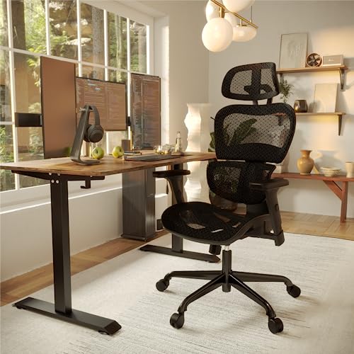 SUNNOW Ergonomic Mesh Chair with 3D Lumbar Support, Adjustable Headrest & Sliding Armrest, Swivel Executive Computer High Gaming Chairs for Home Office Work