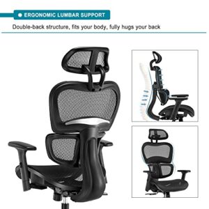 SUNNOW Ergonomic Mesh Chair with 3D Lumbar Support, Adjustable Headrest & Sliding Armrest, Swivel Executive Computer High Gaming Chairs for Home Office Work