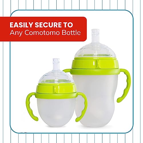 Straw Transition Cup Kit for Comotomo Baby Bottles | Conversion Kit Fits 5 Ounce and 8 Ounce Bottles | Soft, Silicone Straw Top Bottle Nipple & Weighted Straw to Help Baby Transition | 2 Pack (Green)