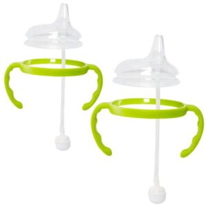 Soft Spout Transition Sippy Cup Kit for Comotomo Baby Bottles | Conversion Kit Fits 5 Ounce and 8 Ounce Bottles | Sippy Cup Baby Bottle Nipple with Weighted Straw and Bottle Handles (2 Pack, Green)