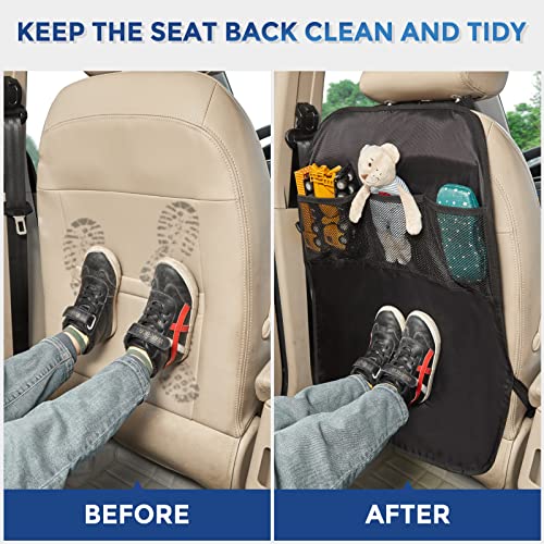 ARANA 2 Pack Car Kick Mats for Kids, Back Seat Protector Kick Mat Cover Waterproof Sag Proof with 3 Storage Pockets, Keep Seat Back Clean and Neat