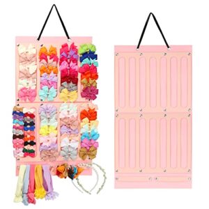 hair bows holder w/large capacity, hair clips storage hanger w/ 16 ribbons, hair bows organizer, baby hair accessory storage display w/sturdy rope, wall hanging for girl room, baby nursery decors