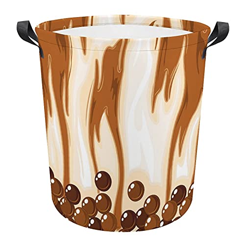 Bubble Tea in Brown Sugar Milk Tea Oxford Cloth Laundry Basket with Handles Storage Basket for Toy Organizer Kids Room Nursery Hamper Bathroom