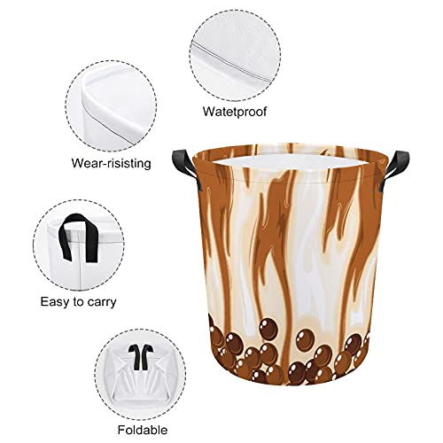 Bubble Tea in Brown Sugar Milk Tea Oxford Cloth Laundry Basket with Handles Storage Basket for Toy Organizer Kids Room Nursery Hamper Bathroom