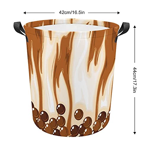 Bubble Tea in Brown Sugar Milk Tea Oxford Cloth Laundry Basket with Handles Storage Basket for Toy Organizer Kids Room Nursery Hamper Bathroom