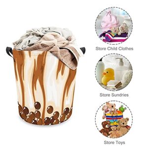 Bubble Tea in Brown Sugar Milk Tea Oxford Cloth Laundry Basket with Handles Storage Basket for Toy Organizer Kids Room Nursery Hamper Bathroom