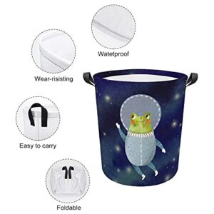 Cheerful Frog Astronaut Oxford Cloth Laundry Basket with Handles Storage Basket for Toy Organizer Kids Room Nursery Hamper Bathroom