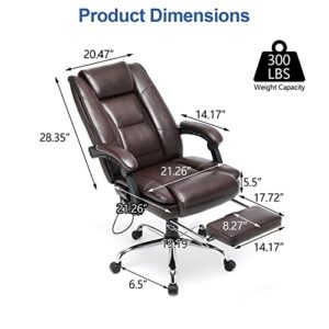 HOMREST Executive Office Chair, Ergonomic High Back Cushion Lumbar Back Support, Computer Desk Chair, Reclining Office Chair with Foot Rest, Padded Armrest, Adjustable Height, Massage and Heated