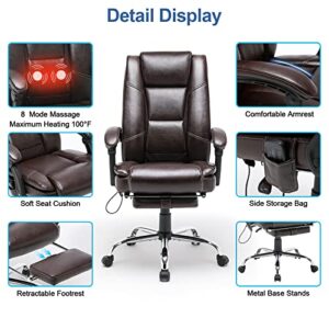 HOMREST Executive Office Chair, Ergonomic High Back Cushion Lumbar Back Support, Computer Desk Chair, Reclining Office Chair with Foot Rest, Padded Armrest, Adjustable Height, Massage and Heated