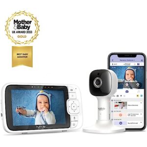 Hubble Connected Nursery Pal Cloud Smart Connected, Wi-Fi Enabled Baby Monitor with 5-Inch HD Color Parent Unit Viewer, Soothing Sounds and White Noise, 7-Color Night Light, Wall Mount, White