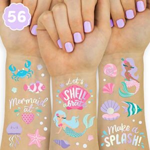xo, fetti under the sea mermaid temporary tattoos - 56 glitter styles | birthday party supplies, sea creatures favors, ocean animal, underwater arts and crafts