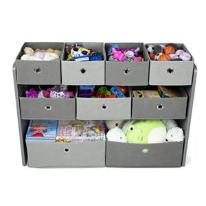 Humble Crew Kids Toy Organizer with 9 Storage Fabric Bins, Grey & Supersized Wood Toy Storage Organizer, Extra Large, Grey/White