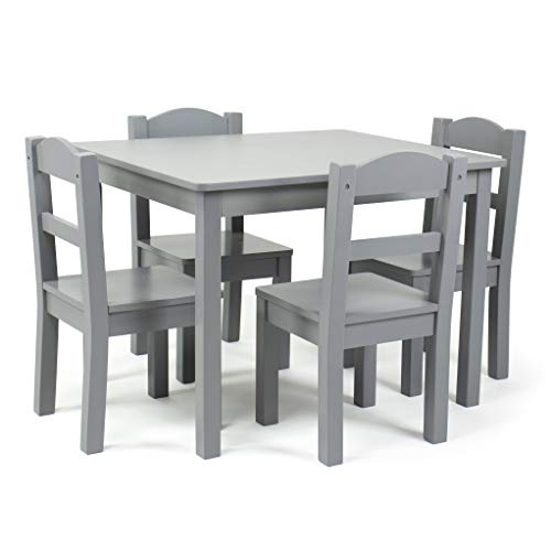 Humble Crew Kids Wood Table and 4 Chair Set, Grey & Supersized Wood Toy Storage Organizer, Extra Large, Grey/White