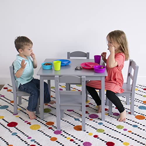 Humble Crew Kids Wood Table and 4 Chair Set, Grey & Supersized Wood Toy Storage Organizer, Extra Large, Grey/White