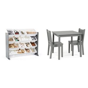 humble crew supersized wood toy storage organizer, extra large, grey/white & grey kids wood table and 2 chairs set, square