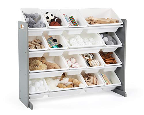 Humble Crew Supersized Wood Toy Storage Organizer, Extra Large, Grey/White & Grey Kids Wood Table and 2 Chairs Set, Square