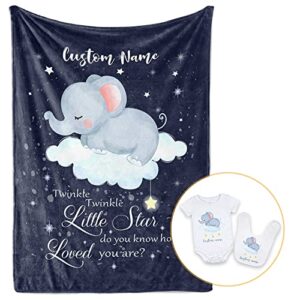 pavo personalized baby name blankets for boys girls - twinkle twinkle little star elephant blanket - custom baby blanket - best shower gifts for baby, newborn super soft fleece blanket