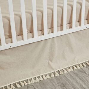 Brandream Gender Neutral Boho Bohemian Baby Girl Boy Nursery Crib Bedding Set 3 Pieces Solid Beige Farmhouse Chic Unisex Minimalist Tassel Fringe Macrame Cozy 100% Washed Cotton