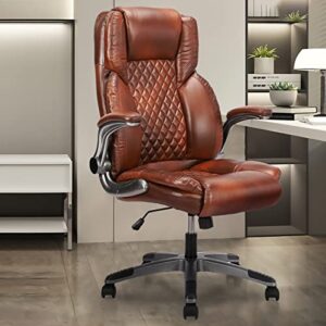 reficcer executive home office chairs, ergonomic high back swivel computer desk chairs with flip up arms and height adjustment, office task desk chair swivel home comfort chairs (9301 brown)