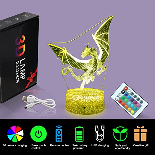 Dragon Lamp Dragon Toys Night Light for Kids Room 16 Colors Changing with Remote,Smart Touch Bedside Lamp Birthday Gifts for Girls Age 3 4 5 6 7 8 9 10 11 Year Old Boys Girl Gifts