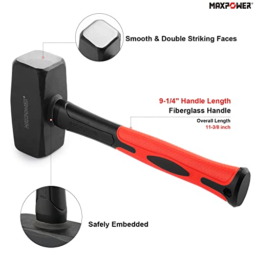 MAXPOWER 4lb Club Hammer, Mini Sledge Hammer with 9-inch Fiberglass Handle, Drop Forged Steel Head