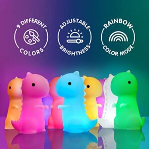 Trexy Dinosaur Night Light Squishy T-Rex Silicone Bedside lamp with Remote 9 Color Touch Sensor Dino USB Rechargeable Night Lamp for Boys Girls Getallfun Cute LED Nightlight Nursery Decor Gift for Kid