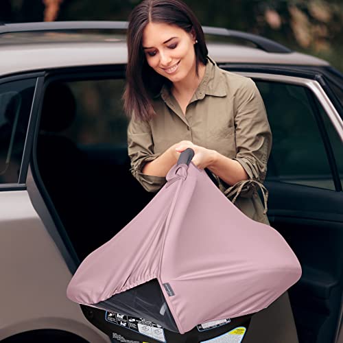 liuliuby 2-in-1 Car Seat Cover - Baby Carseat Canopy with Privacy Sun Shade & Bug Net for Newborn & Infant - Protects Babies from UV Rays, Mosquito & Insect - Carrier Covers for Boys & Girls (Pink)